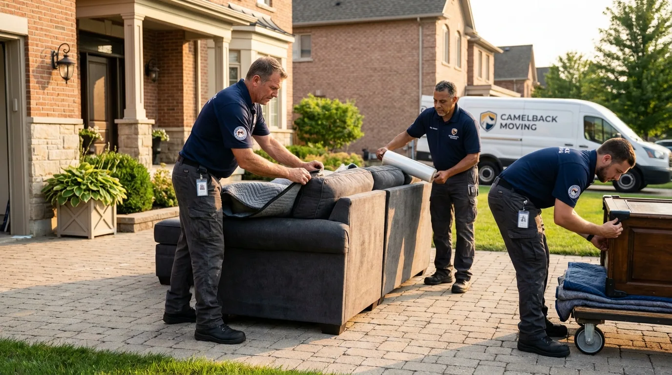 Large estate moving crew wrapping furniture in Omaha, NE